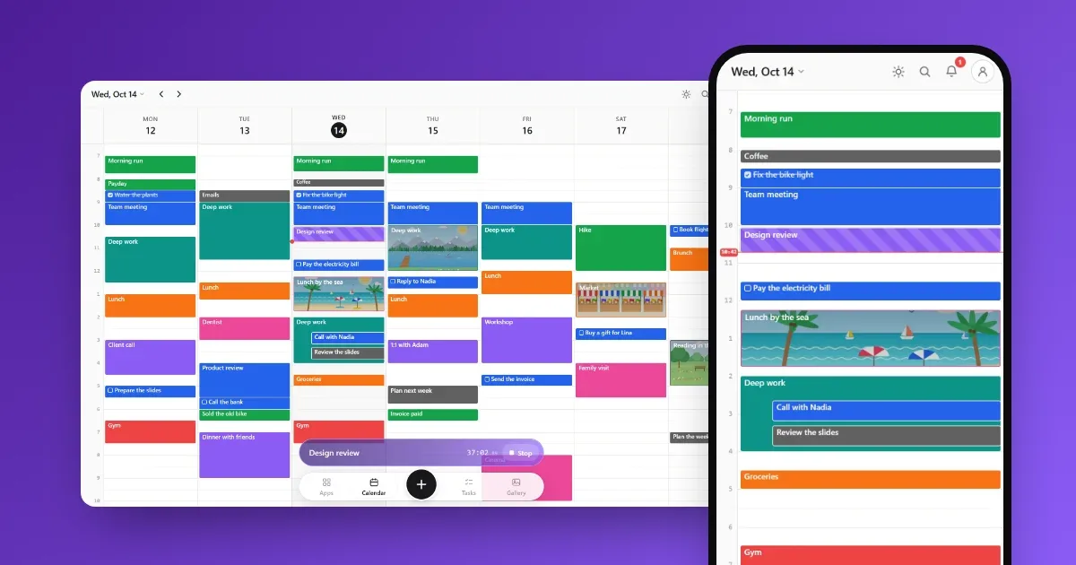 A week on a computer and a day on a phone, with a timer running